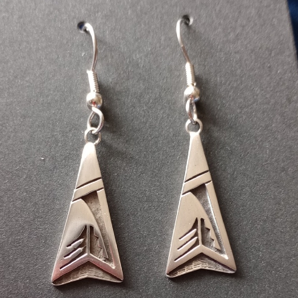 Sterling Silver Overlay With Unique Tribal Design Dangle Earrings
